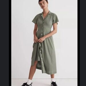 NWOT Madewell Crinkle Cotton Button Front Midi Dress Size 00